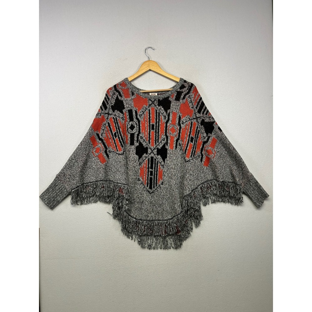 Boho Southwestern Mossimo Womens L/XL Geometric Fringe Poncho Sweater Tribal